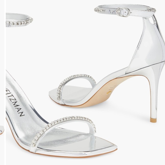 Stuart Weitzman Nudistcurve Glam Metallic Crystal Ankle-Strap Sandals - Picture 1 of 12